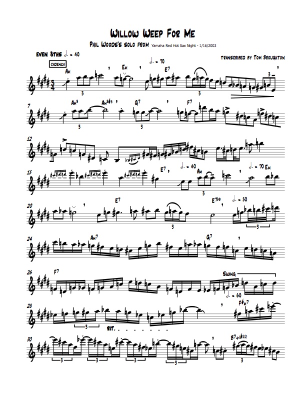 willow weep for me from the yamaha red hot sax night concert willow weep for me sheet music